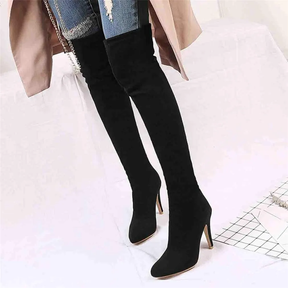 KOKOMOMO Womens Sexy Stiletto Thigh High Over The Knee High Heel Pointed Toe Stretch Boots
