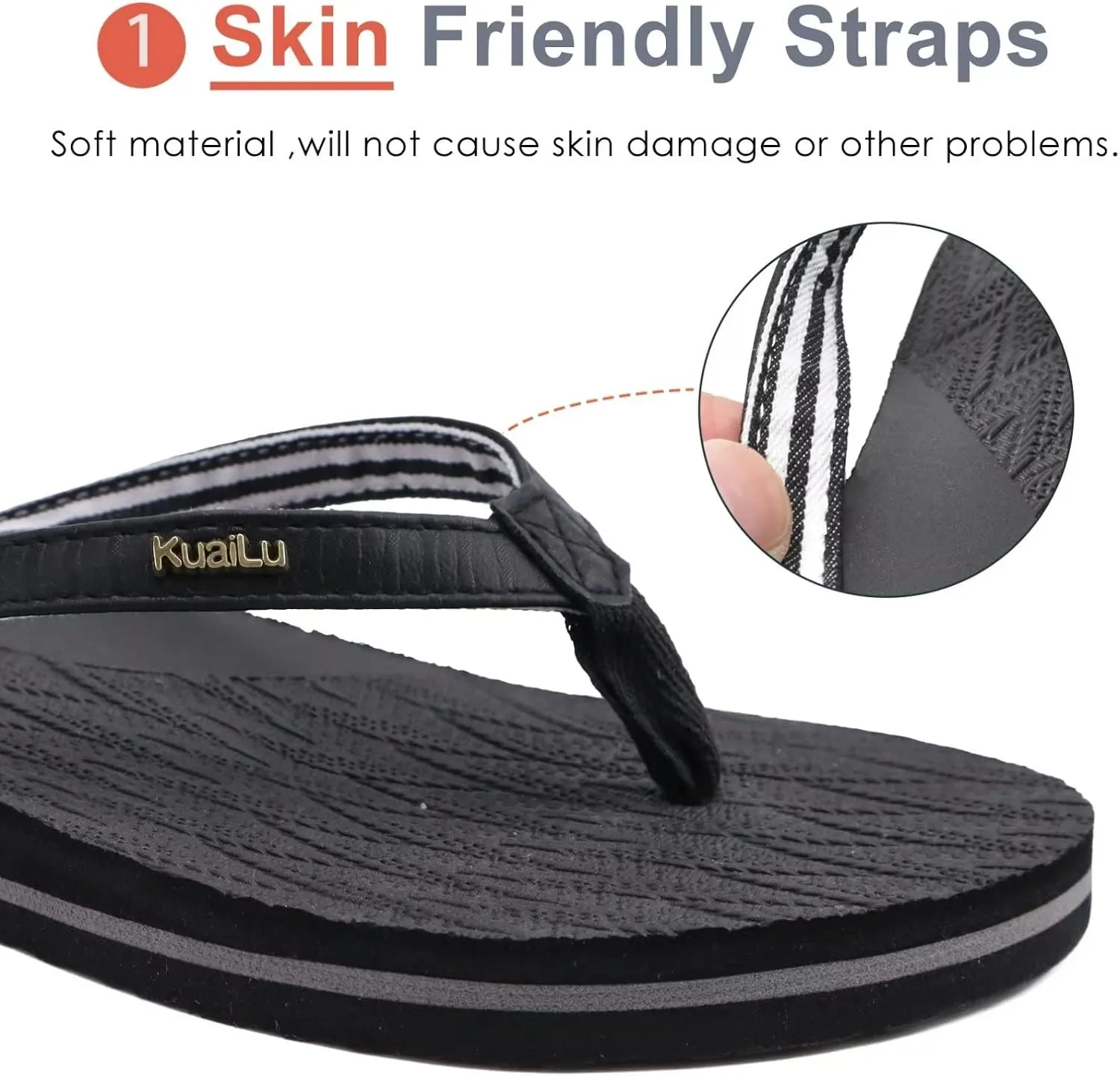KuaiLu Womens Fashion Flip Flops Ladies Lightweight Summer Beach Yoga Mat Thong Sandals with Comfortable Arch Support