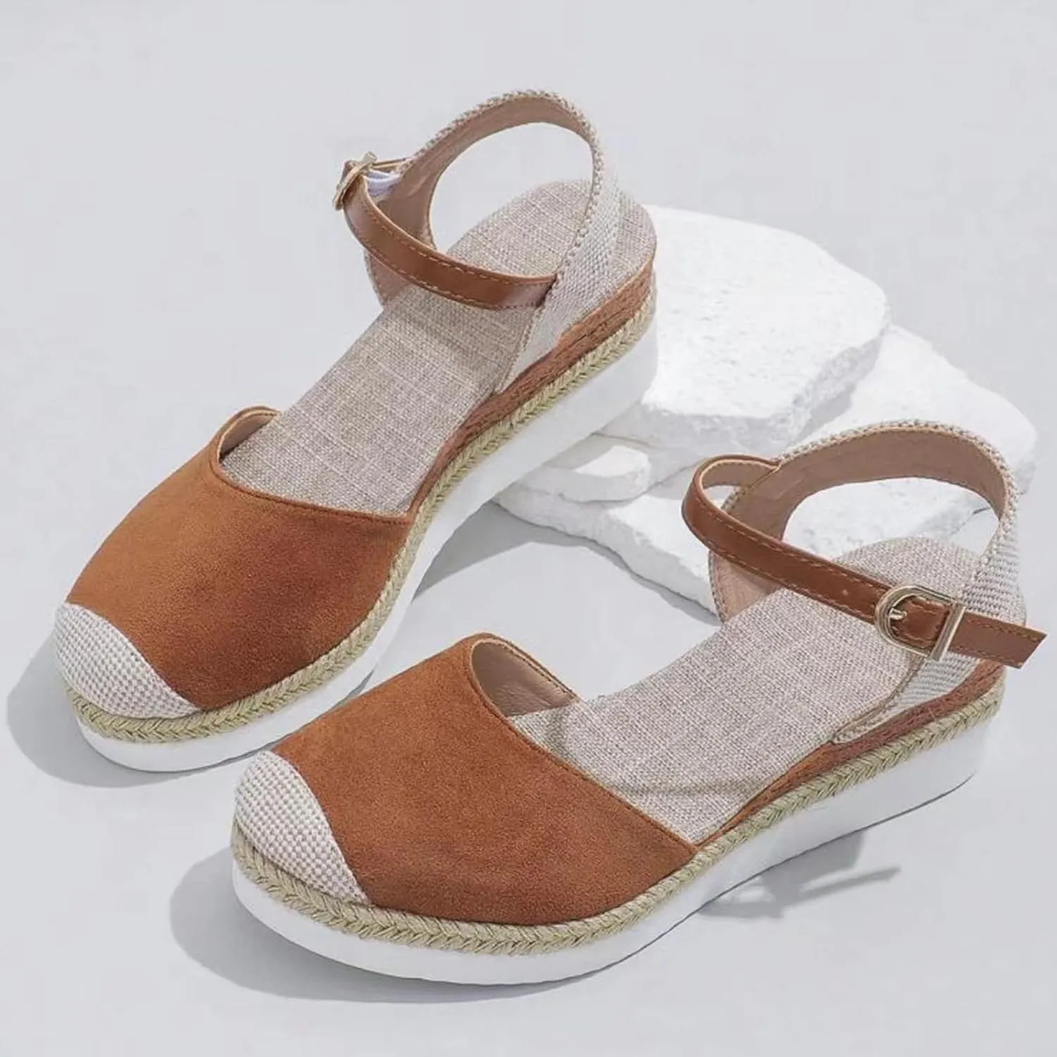 Kubbon Wedge Sandals for Women Comfortable Close Toe Ankle Strap Espadrilles Platform Heel Non Slip Orthopedic Sandals Casual Outdoor Beach Shoes
