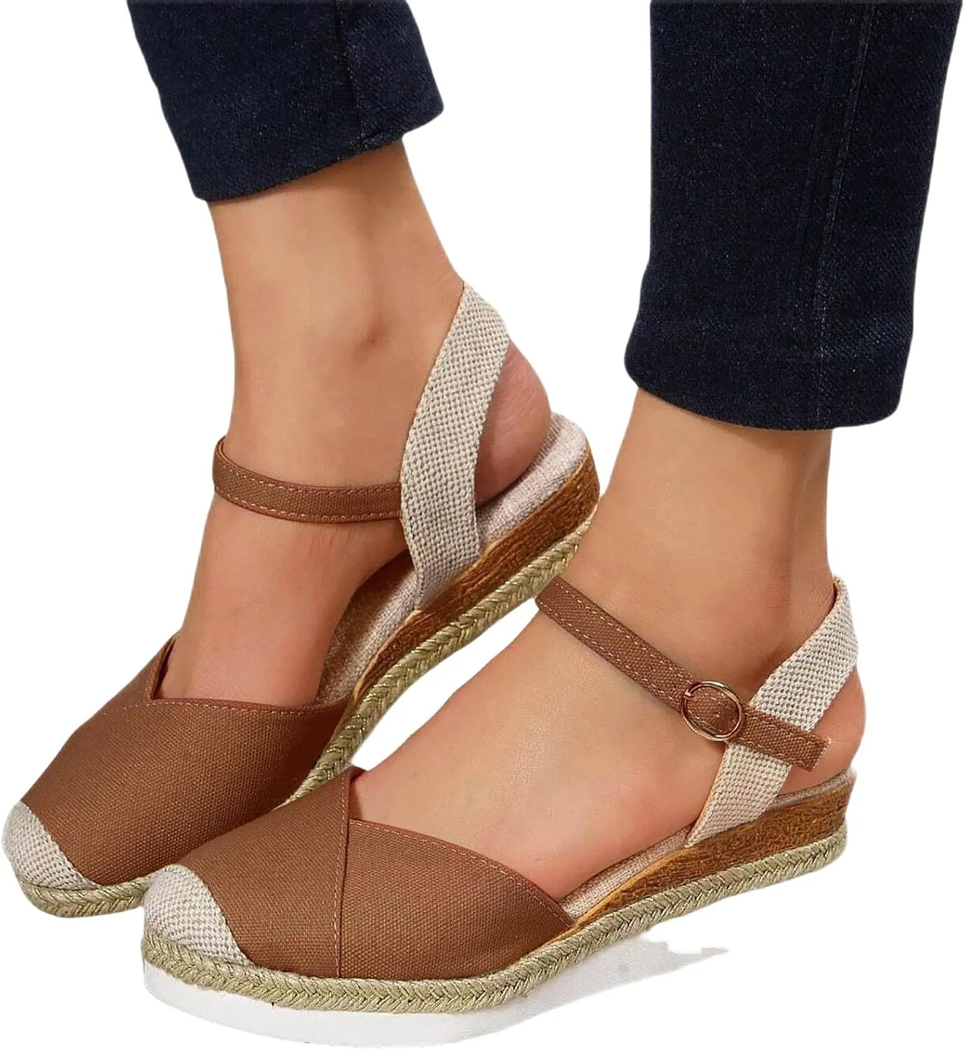 Kubbon Wedge Sandals for Women Comfortable Close Toe Ankle Strap Espadrilles Platform Heel Non Slip Orthopedic Sandals Casual Outdoor Beach Shoes