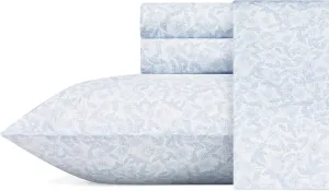 Laura Ashley - Full Sheets, Soft Sateen Cotton Bedding Set - Sleek, Smooth, & Breathable Home Decor, Dorm Room Essentials (Blossoming Blue, Full)
