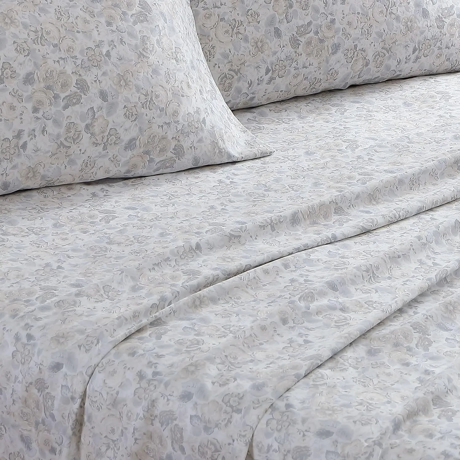 Laura Ashley Home - King Sheets, Soft Sateen Cotton Bedding Set - Sleek, Smooth, & Breathable Home Decor (Quartet Grey,4 pcs, King)