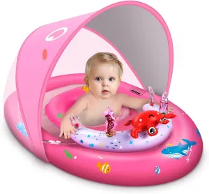 LAYCOL Baby Pool Float with UPF50  Sun Protection Canopy and Toy Play Console for Infant, Toddler, Adjustable Safety Seat for 3-36 Months