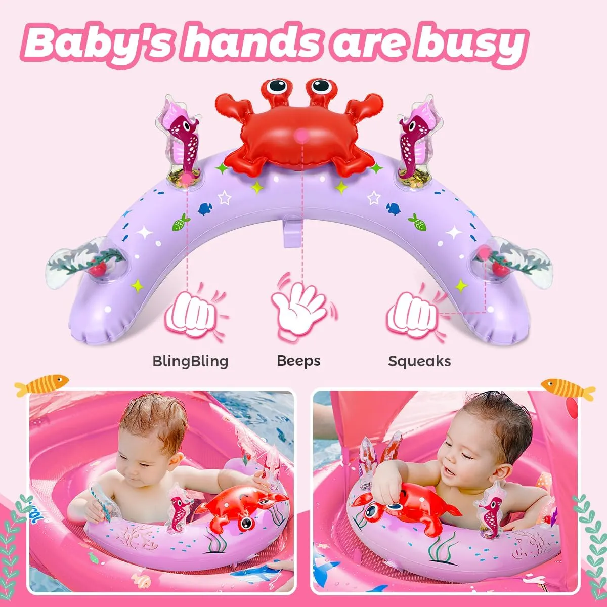 LAYCOL Baby Pool Float with UPF50  Sun Protection Canopy and Toy Play Console for Infant, Toddler, Adjustable Safety Seat for 3-36 Months