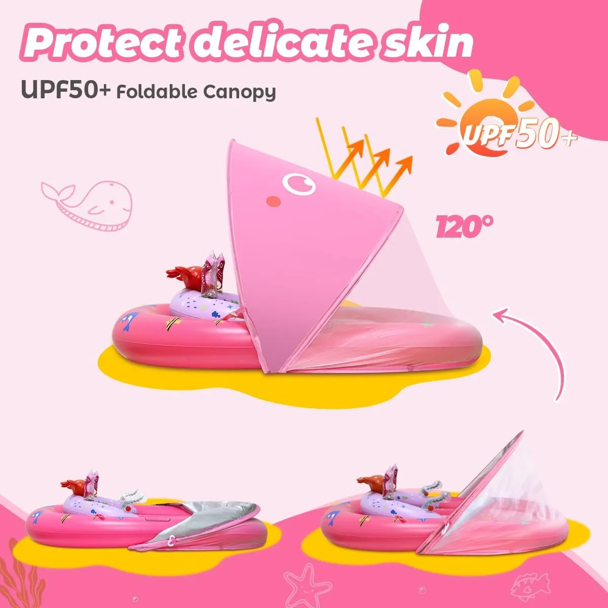 LAYCOL Baby Pool Float with UPF50  Sun Protection Canopy and Toy Play Console for Infant, Toddler, Adjustable Safety Seat for 3-36 Months
