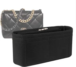 Lckaey Purse Organizer Insert for Chanel 19 Small bag with Side Zipper Pocket Handbag Chanel Maxi Flip bag Organizer Y002black-S