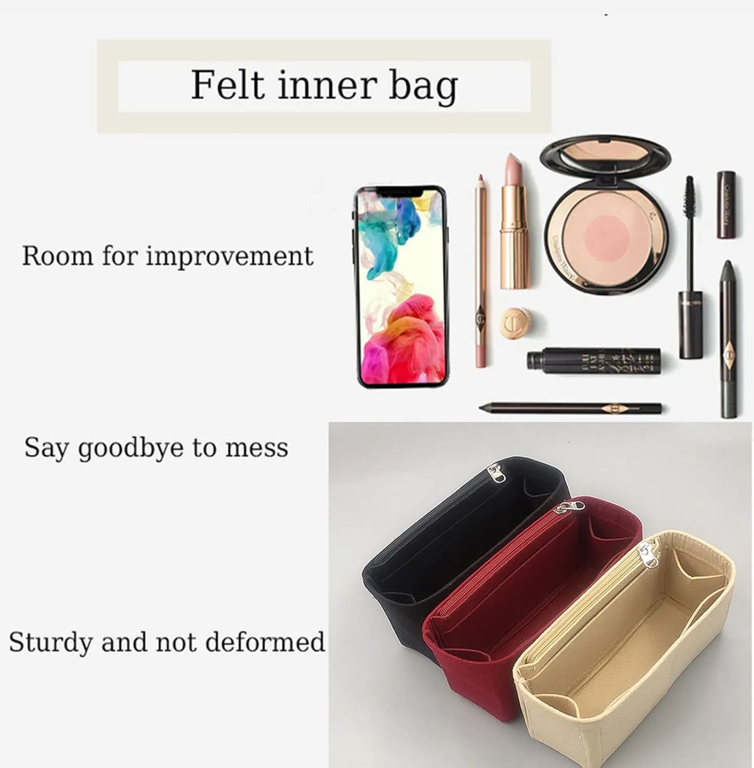 Lckaey Purse Organizer Insert for Chanel 19 Small bag with Side Zipper Pocket Handbag Chanel Maxi Flip bag Organizer Y002black-S