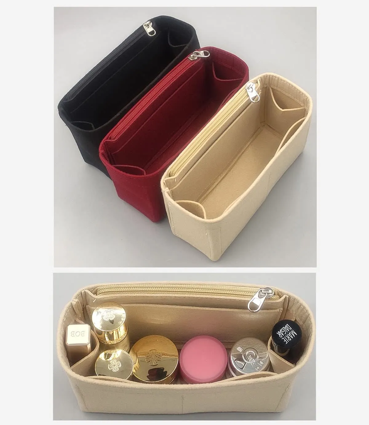 Lckaey Purse Organizer Insert for Chanel 19 Small bag with Side Zipper Pocket Handbag Chanel Maxi Flip bag Organizer Y002claret-S