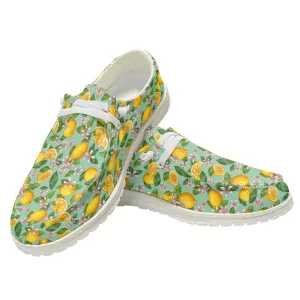 Lemon Loafers, Lemon Print Loafers, Slip On Shoes, Lemon Shoes, Unisex Loafers, Retro Style shoes, Blue Yellow Shoes, Yellow Blue Loafers