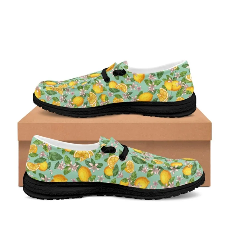 Lemon Loafers, Lemon Print Loafers, Slip On Shoes, Lemon Shoes, Unisex Loafers, Retro Style shoes, Blue Yellow Shoes, Yellow Blue Loafers