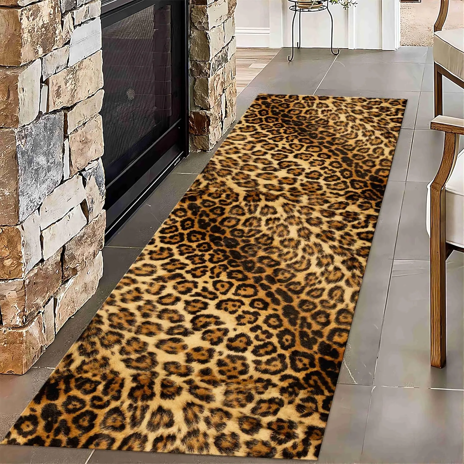 Leopard Print Long Hallway Rug Runners 2x6ft Wildlife Durable Non-Shedding Carpet Animal Abstract Leopard Pattern Area Rugs Soft Cozy Carpet for Living Room Non-Slip Washable Runner Rug