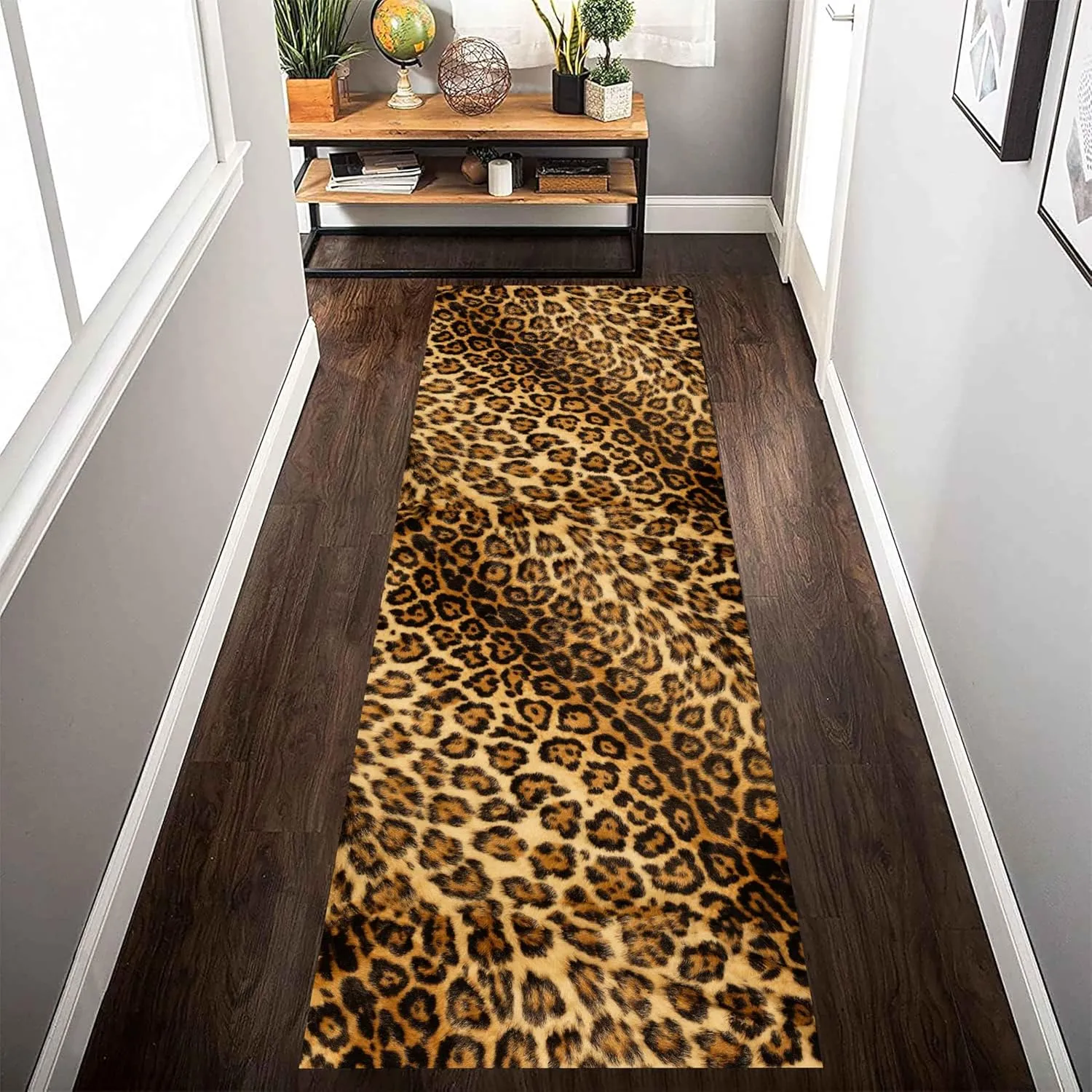 Leopard Print Long Hallway Rug Runners 2x6ft Wildlife Durable Non-Shedding Carpet Animal Abstract Leopard Pattern Area Rugs Soft Cozy Carpet for Living Room Non-Slip Washable Runner Rug