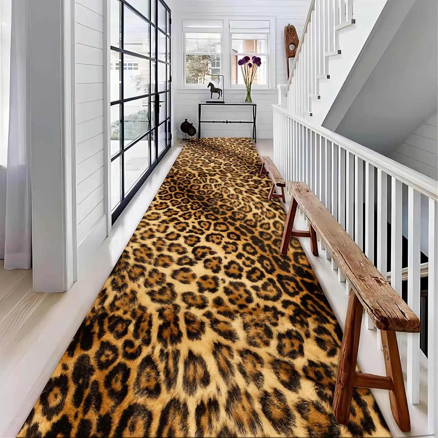 Leopard Print Long Hallway Rug Runners 2x6ft Wildlife Durable Non-Shedding Carpet Animal Abstract Leopard Pattern Area Rugs Soft Cozy Carpet for Living Room Non-Slip Washable Runner Rug