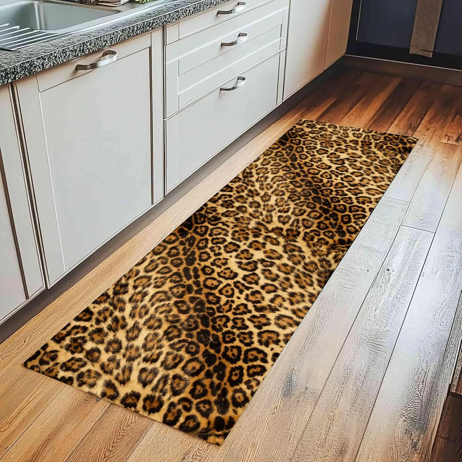 Leopard Print Long Hallway Rug Runners 2x6ft Wildlife Durable Non-Shedding Carpet Animal Abstract Leopard Pattern Area Rugs Soft Cozy Carpet for Living Room Non-Slip Washable Runner Rug