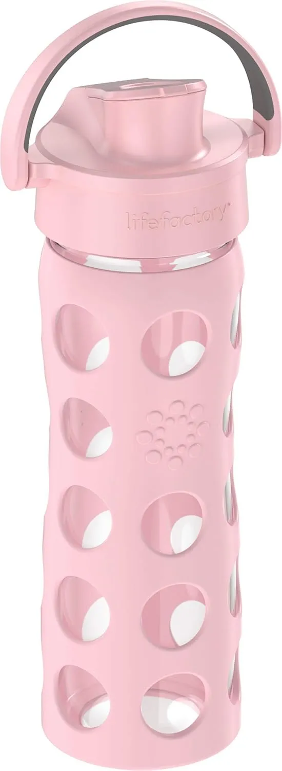 Lifefactory 16-Ounce Glass Water Bottle with Active Flip Cap and Protective Silicone Sleeve, Desert Rose