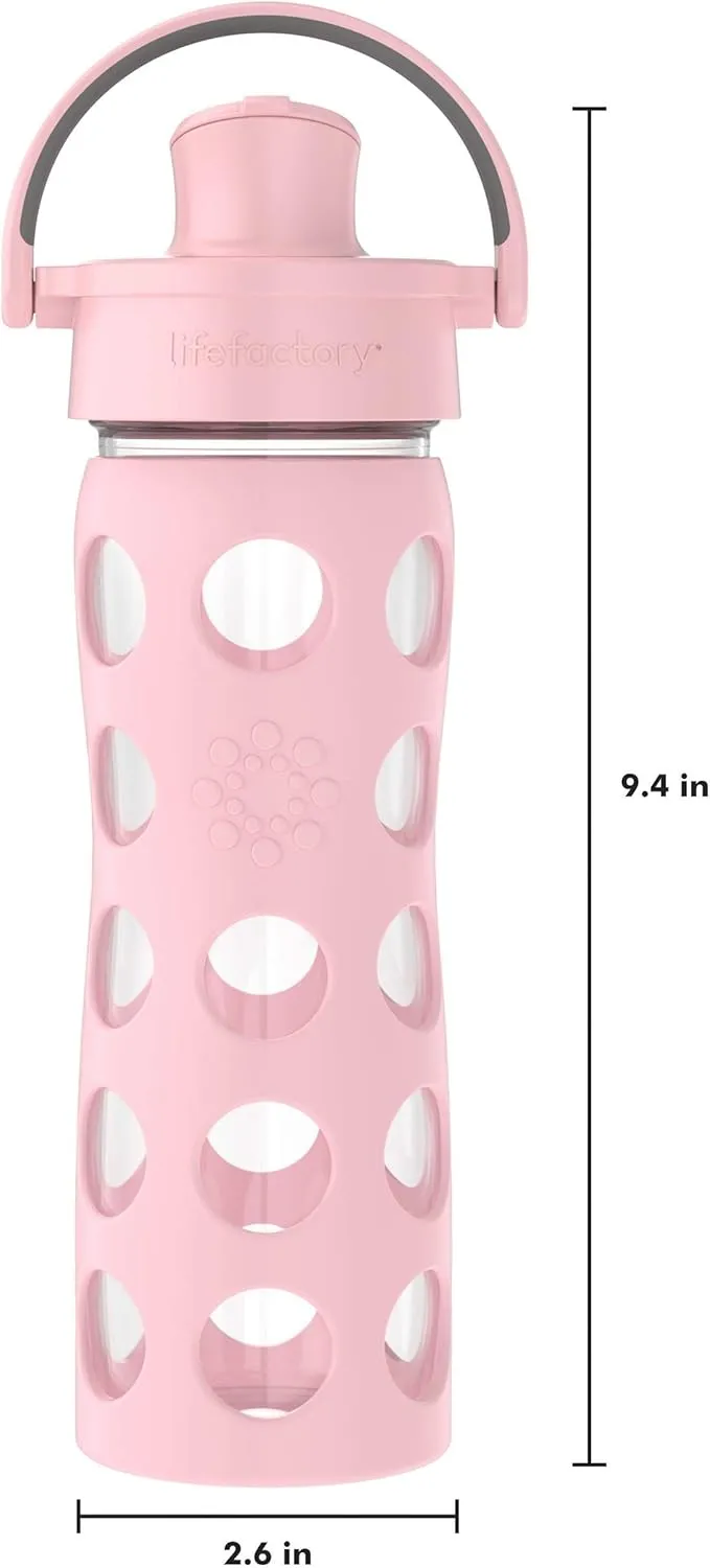 Lifefactory 16-Ounce Glass Water Bottle with Active Flip Cap and Protective Silicone Sleeve, Desert Rose