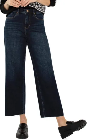 Liverpool Women's Petite Stride Crop Wide Cut Hem High-Rise Crosshatch Denim