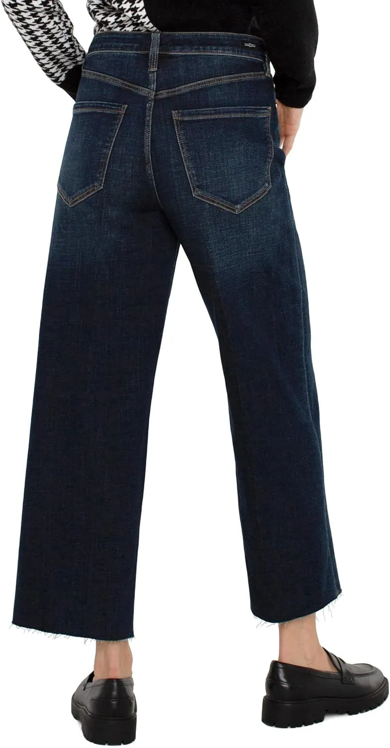 Liverpool Women's Petite Stride Crop Wide Cut Hem High-Rise Crosshatch Denim
