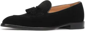 Loafers for Men Genuine Calfskin Leather Slip-On Dress Shoes with Tassel & Comfort Cushion - Classic Business Casual Loafers for Men Black(Silk-Finish Suede) US 5.5