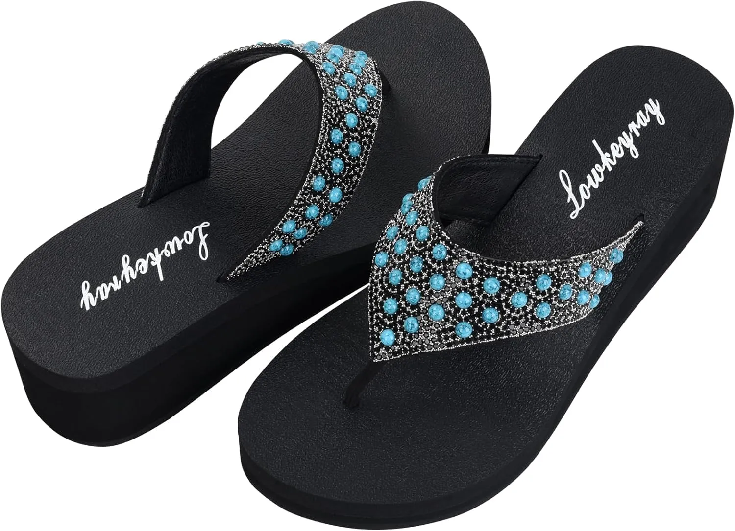 Lowkeyray Women's Rhinestone Flip-Flop Sandals