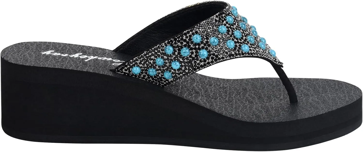 Lowkeyray Women's Rhinestone Flip-Flop Sandals