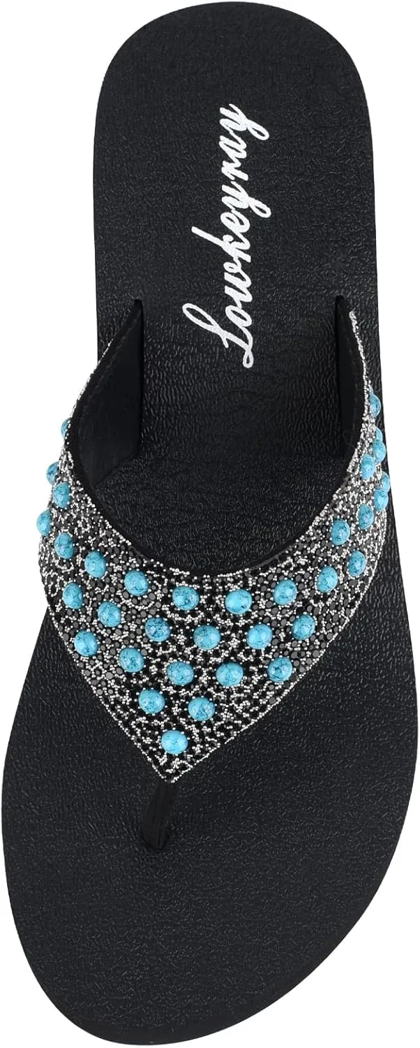 Lowkeyray Women's Rhinestone Flip-Flop Sandals