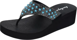 Lowkeyray Women's Rhinestone Flip-Flop Sandals