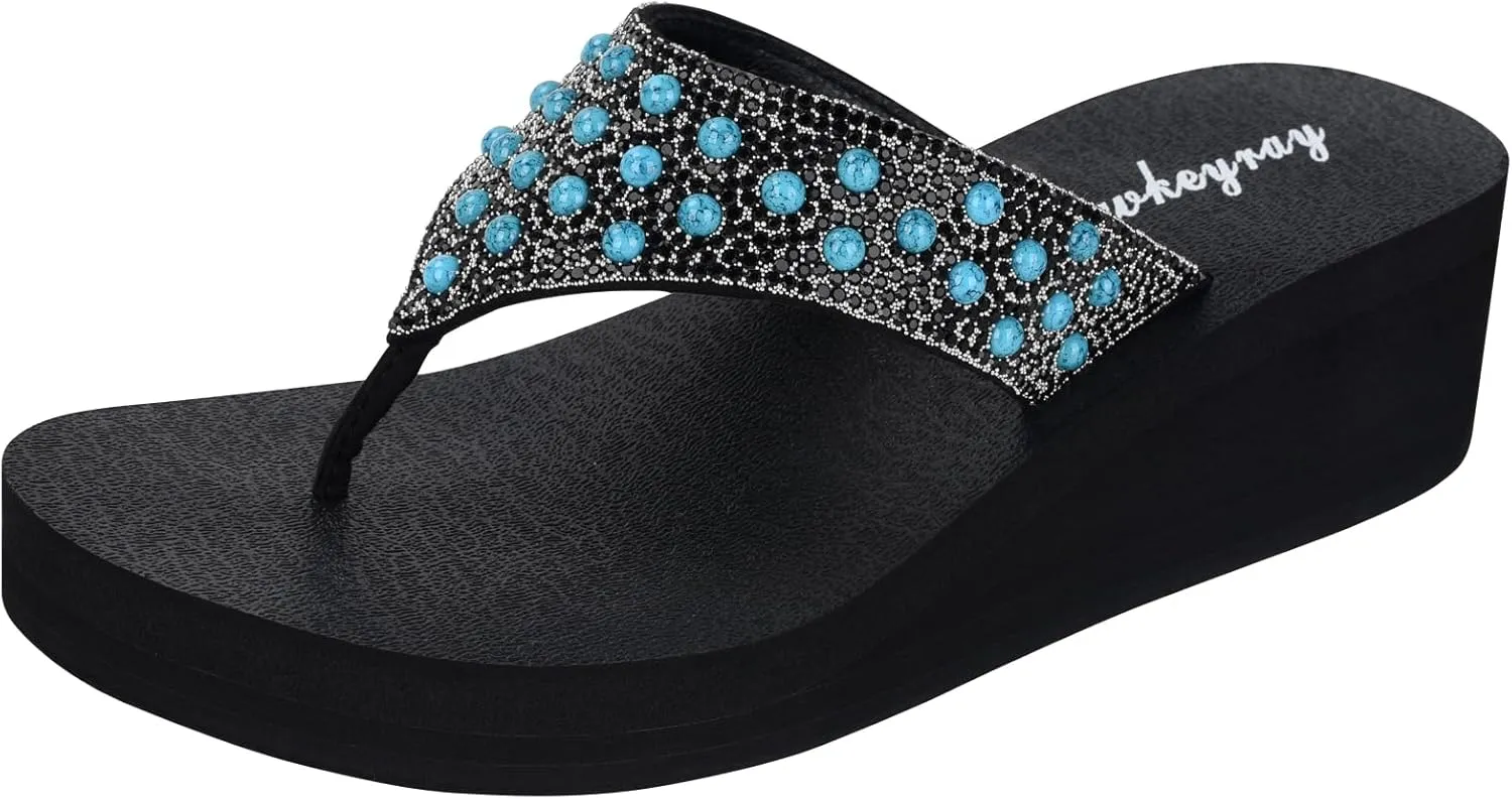 Lowkeyray Women's Rhinestone Flip-Flop Sandals
