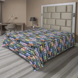 Lunarable Retro Flat Sheet, Music Cassettes of The Nineties Recording and Playing Instrument Vintage Pattern, Soft Comfortable Top Sheet Decorative Bedding 1 Piece, California King, Multicolor