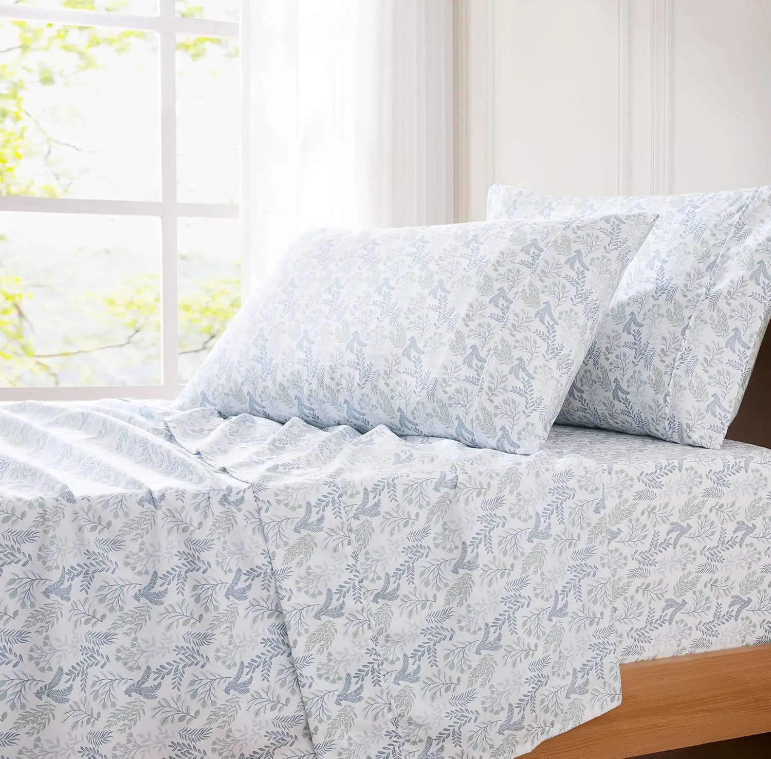 Lush Decor Botanical Leaf and Floral Sheet Set 4 Piece Set Twin XL Blue - Floral Bed Sheets - Teen Bedding - Twin XL Sheets - Farmhouse Dorm Decor