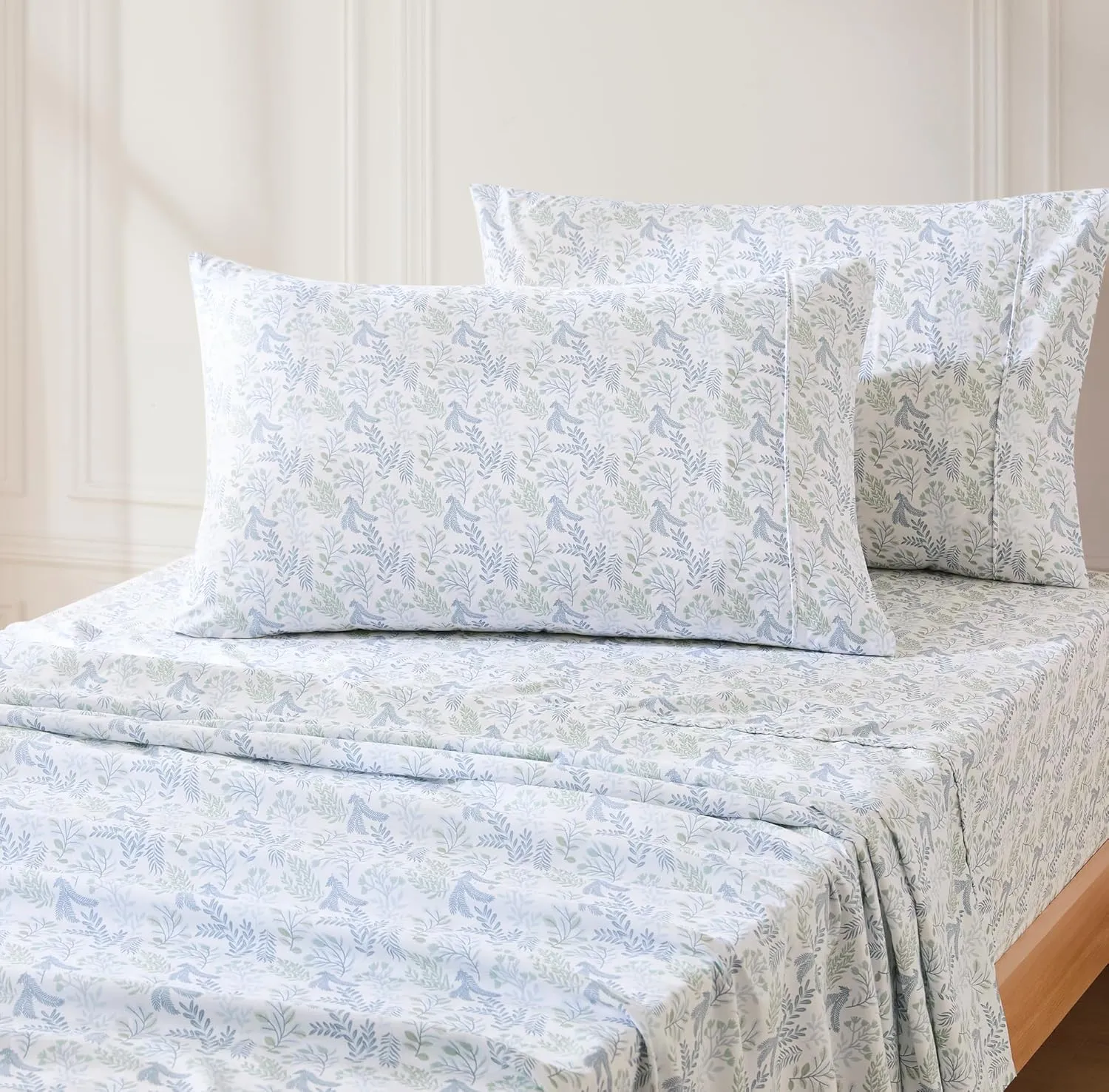 Lush Decor Botanical Leaf and Floral Sheet Set 4 Piece Set Twin XL Blue - Floral Bed Sheets - Teen Bedding - Twin XL Sheets - Farmhouse Dorm Decor