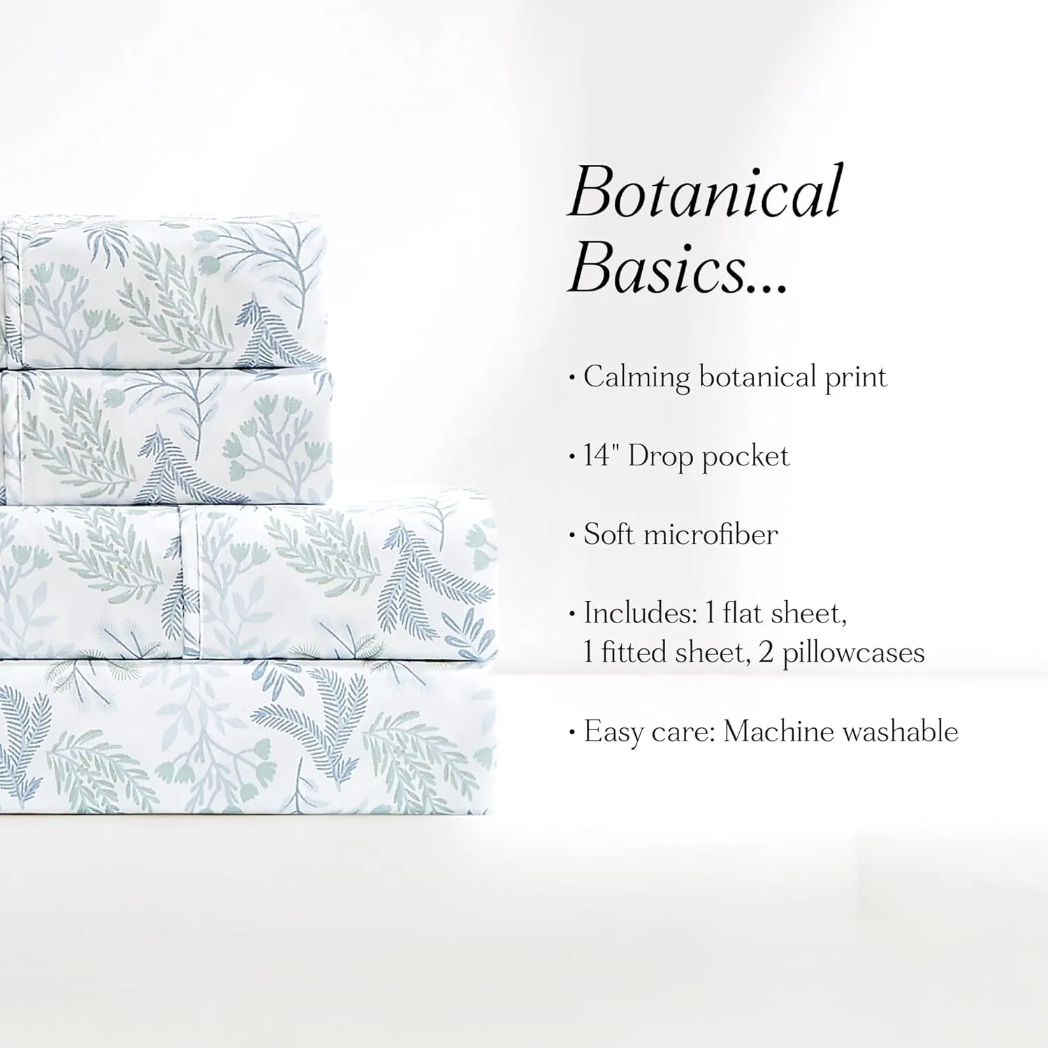 Lush Decor Botanical Leaf and Floral Sheet Set 4 Piece Set Twin XL Blue - Floral Bed Sheets - Teen Bedding - Twin XL Sheets - Farmhouse Dorm Decor