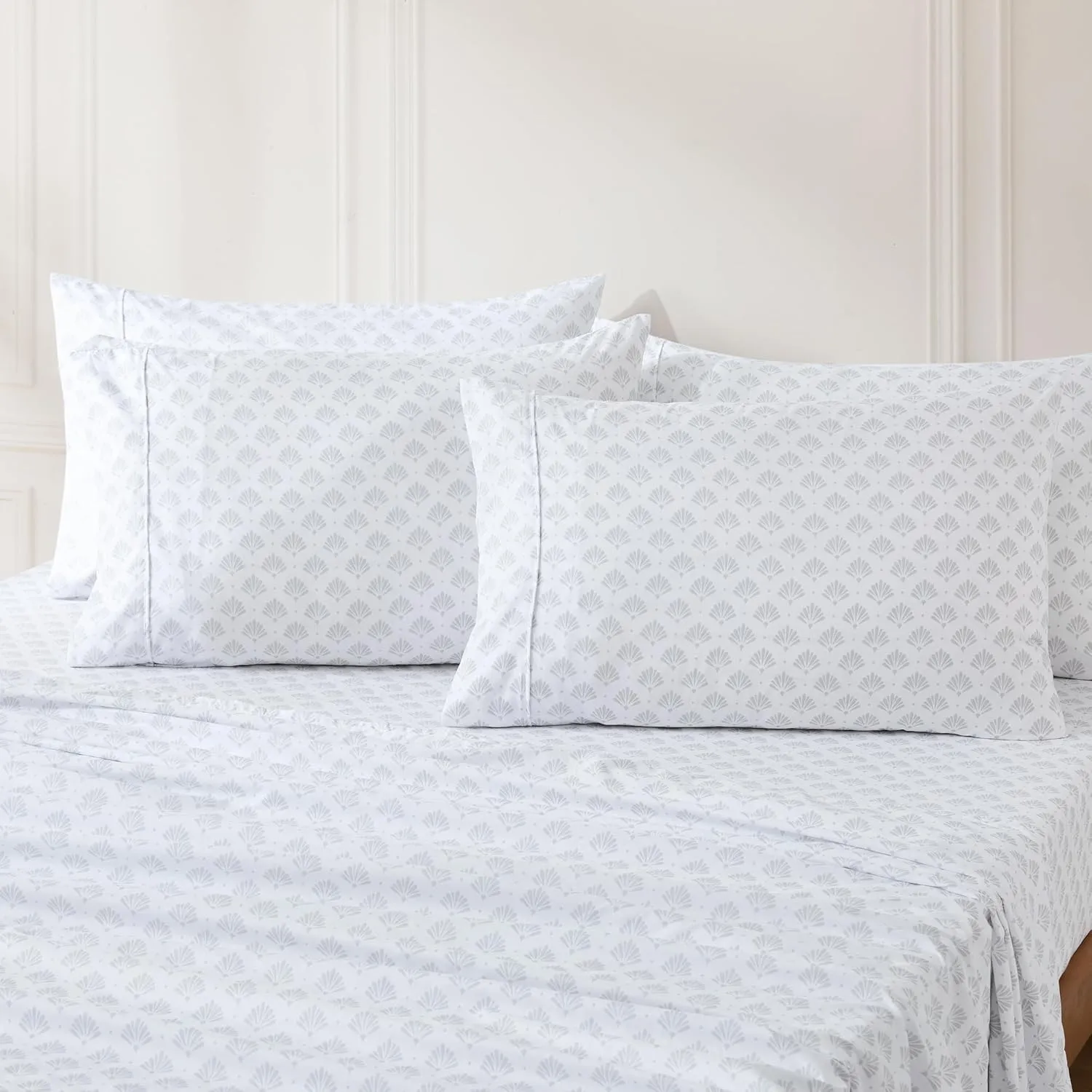 Lush Decor Scallop Fan Sheet Set 6 Piece Set King Gray - Geometric Bed Sheets - Art Deco Decor - King Sheets - Art Deco Bedroom - Transitional Decor