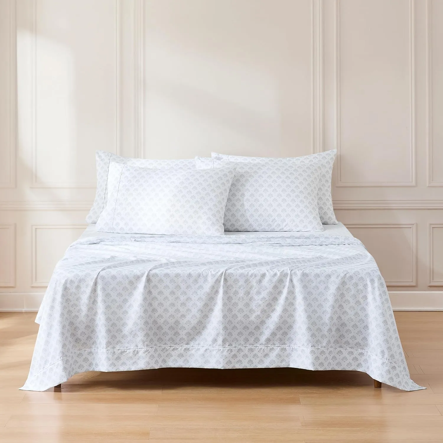 Lush Decor Scallop Fan Sheet Set 6 Piece Set King Gray - Geometric Bed Sheets - Art Deco Decor - King Sheets - Art Deco Bedroom - Transitional Decor