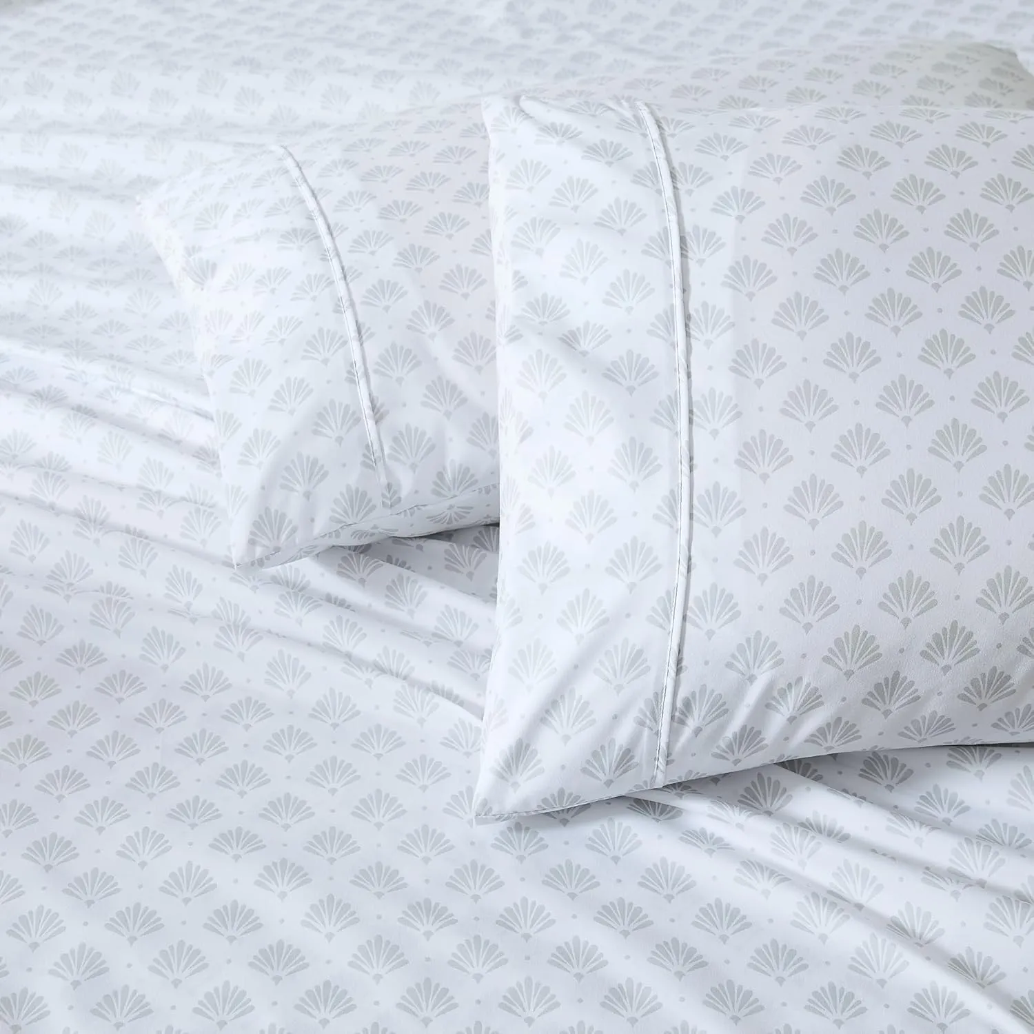 Lush Decor Scallop Fan Sheet Set 6 Piece Set King Gray - Geometric Bed Sheets - Art Deco Decor - King Sheets - Art Deco Bedroom - Transitional Decor