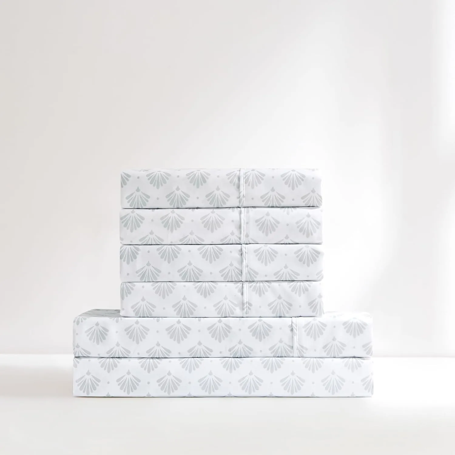 Lush Decor Scallop Fan Sheet Set 6 Piece Set King Gray - Geometric Bed Sheets - Art Deco Decor - King Sheets - Art Deco Bedroom - Transitional Decor