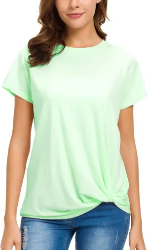 LUSMAY Womens Short Sleeve Loose Twist Knot Front T Shirts Cotton Casual Blouse