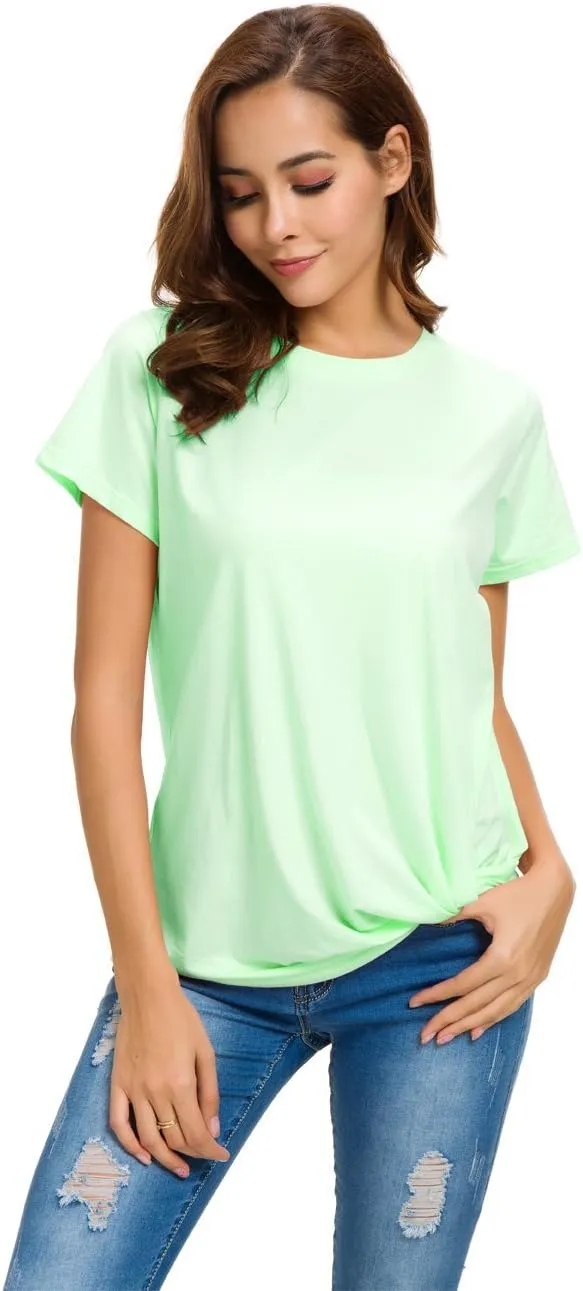 LUSMAY Womens Short Sleeve Loose Twist Knot Front T Shirts Cotton Casual Blouse