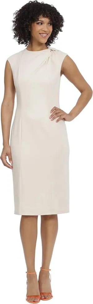 Maggy London Women's Sleek and Sophisticated Twist Neck Extended Cap Sleeve Crepe Sheath