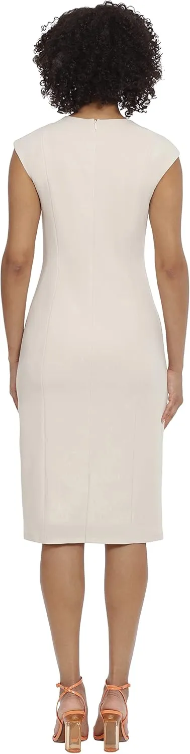 Maggy London Women's Sleek and Sophisticated Twist Neck Extended Cap Sleeve Crepe Sheath