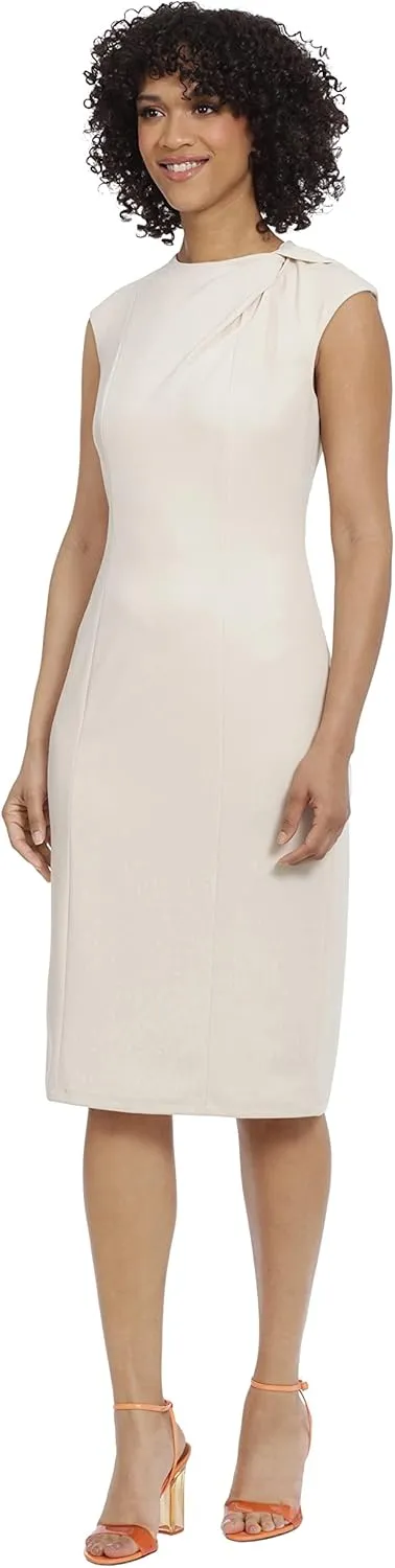 Maggy London Women's Sleek and Sophisticated Twist Neck Extended Cap Sleeve Crepe Sheath