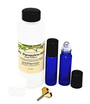 Make Your own fragrances; 4.2oz DiPropylene Glycol, Two 7ml Roll-ons, one Small Funnel (Perfume Oil Making Kit, Set)