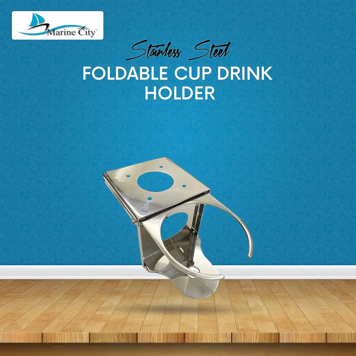 MARINE CITY Adjustable Folding Drink Cup Holder, 304 Grade Stainless Steel, Corrosion-Resistant, 3.39" W x 3.26" L x 0.59" H, Space-Saving Design, Ideal for Boats, RVs, and Cars (Pack of 1)
