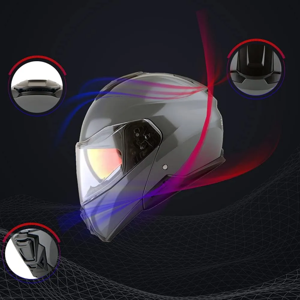 Martian Motorcycle Modular Full Face Helmet Flip up Dual Visor Sun Shield   Motorcycle Bluetooth Headset: HG362 Glossy White