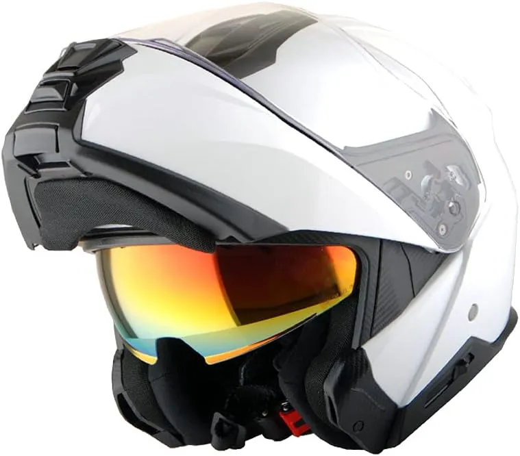 Martian Motorcycle Modular Full Face Helmet Flip up Dual Visor Sun Shield   Motorcycle Bluetooth Headset: HG362 Glossy White