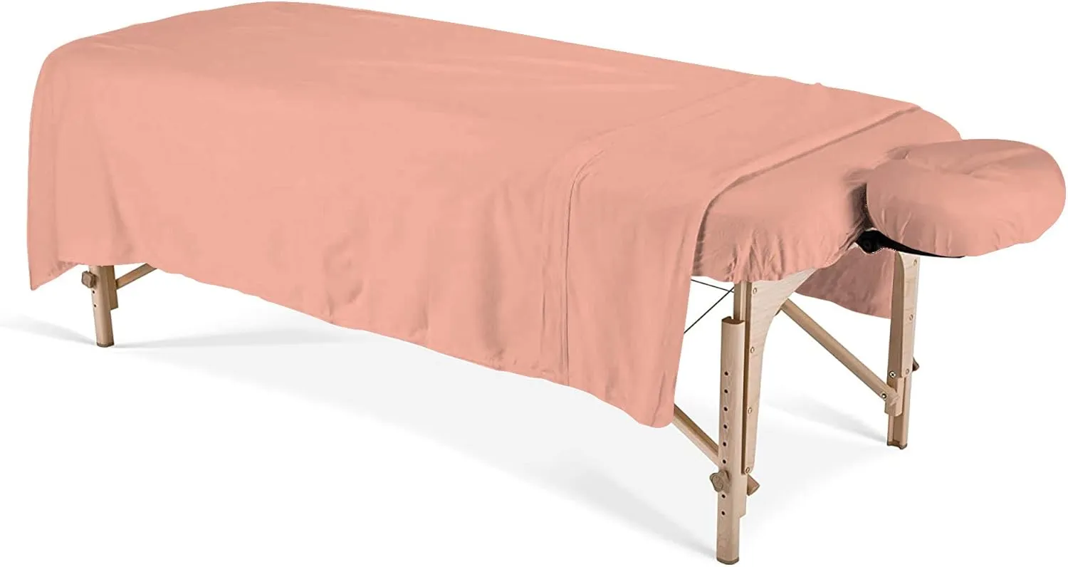 Massage Table Sheet Set 3-Piece 100% Egyptian Cotton, 1000-Thread Count Breathable and Soft ( Peach Solid )