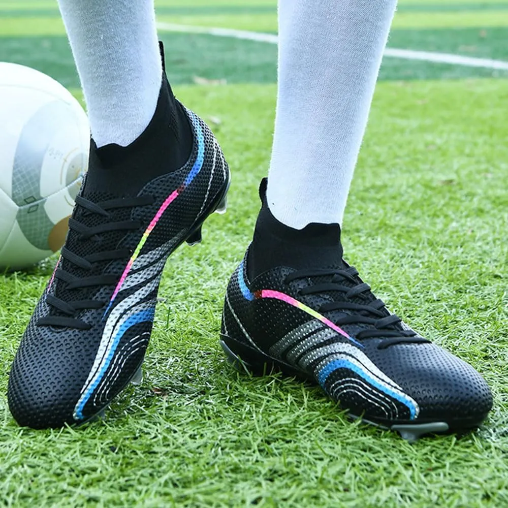 Maylrvjv Men's High Top Soccer Shoes Professional Cleats Football Boots Breathable Comfortable Indoor Outdoor Training Futsal Sneakers
