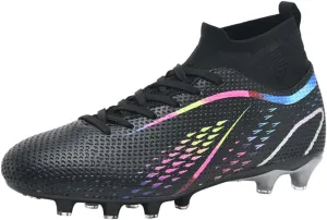 Maylrvjv Men's High Top Soccer Shoes Professional Cleats Football Boots Breathable Comfortable Indoor Outdoor Training Futsal Sneakers