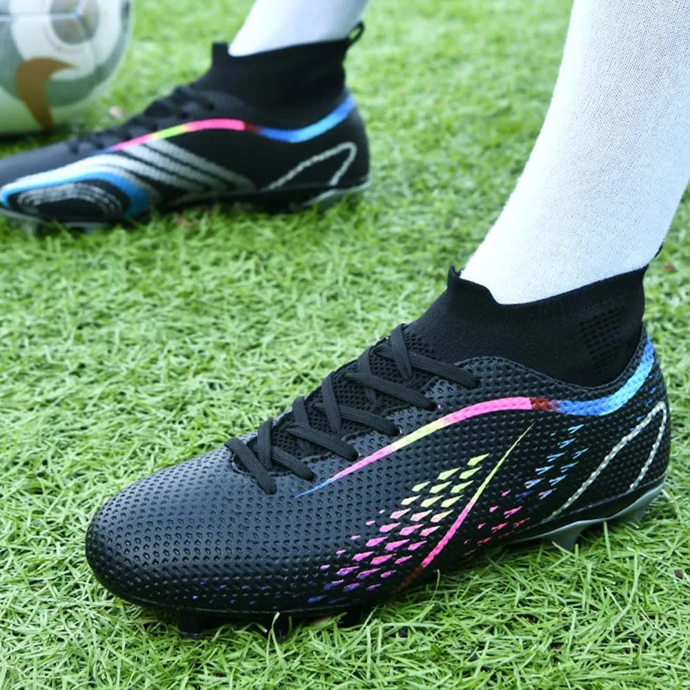 Maylrvjv Men's High Top Soccer Shoes Professional Cleats Football Boots Breathable Comfortable Indoor Outdoor Training Futsal Sneakers