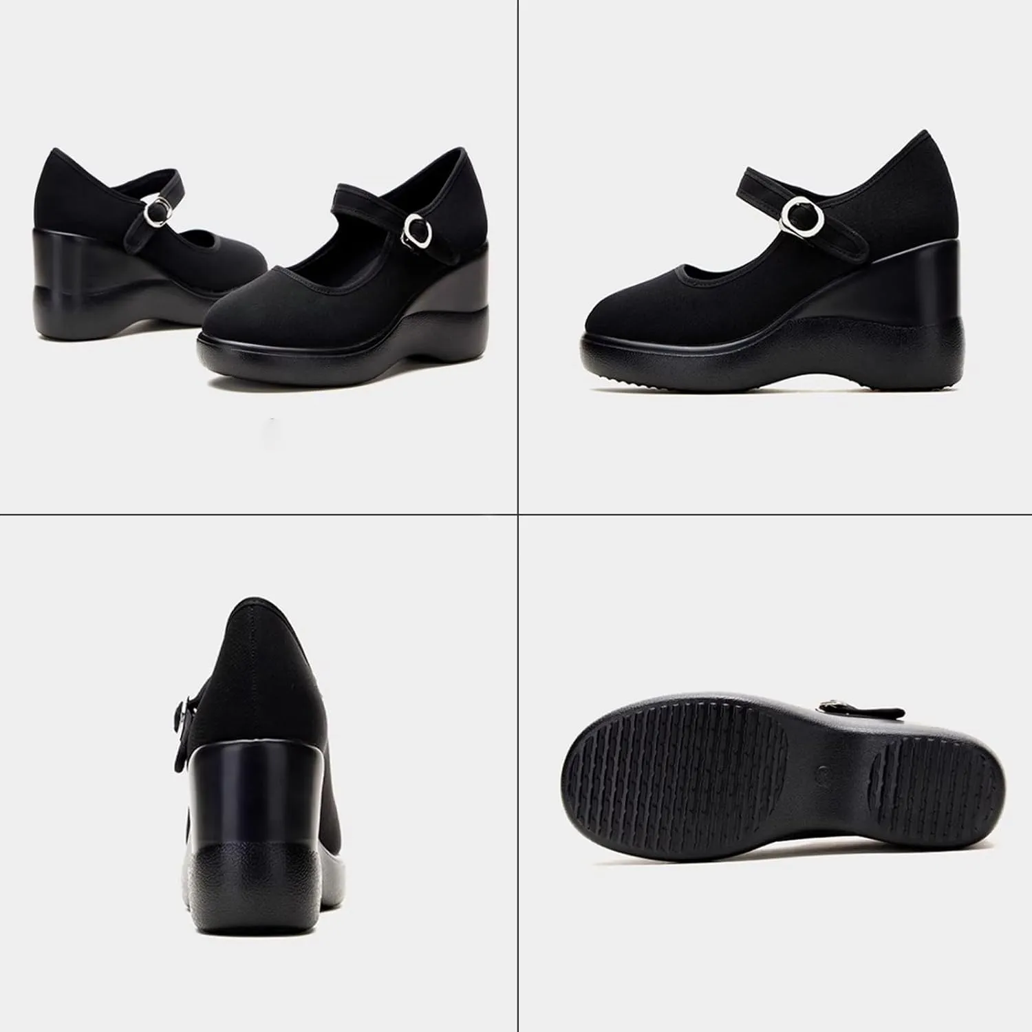 MDIOEP Women's Platform Wedge Height Increasing Mary Jane Shoes with Ankle Strap Comfortable Round Toe Lightweight Orthopedics Walking Shoes Casual High Heel Wedges